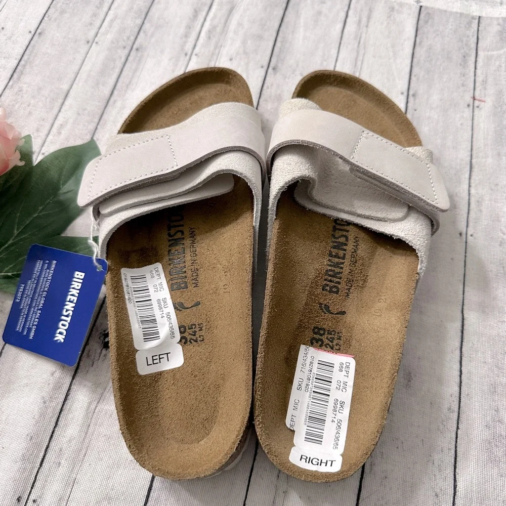 New Birkenstock Oita Slides Sandals Suede Leather Antique White - Picture 4 of 9